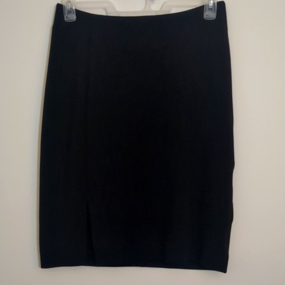 GoldRay Black Fitted Midi Skirt Slit over one leg. Zipper Back Size M